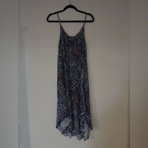 Chic Navy Patterned High Low Dress